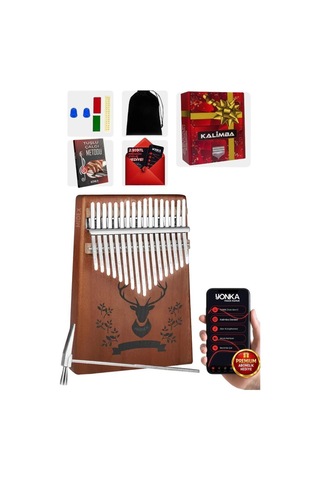Midex KLX-456 Hakiki Maun Ağacı Kalimba 17 Çelik Tuşlu (Türkçe Metod Çanta Çekiç)