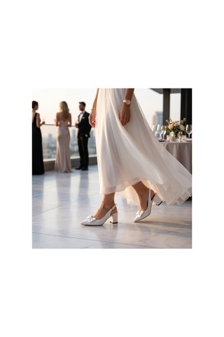 Rayvora Kadın Şık Fiyonk Detaylı Orta Topuk Slingback Günlük Ve Abiye Stiletto Klasik Topuklu Ayakkabı Beyaz