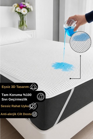 3d Ped %100 Sıvı Geçirmez Pamuklu Sessiz Köşe Lastikli Yatak Alezi Koruyucu Tek/çift/bebek Kişilik Beyaz