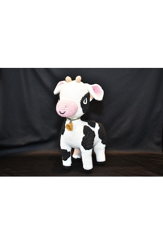 Amigurumi İnek,el Yapımı Amigurumi İnek Oyuncak Açık Kahverengi - Beyaz