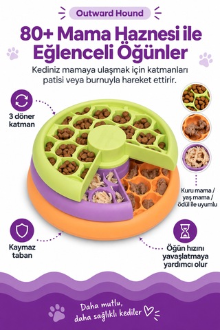 Petstages Kitty Lickin' Layers Cat Fun Feeder Treat Puzzle Akıllı Kedi Mama Kabı