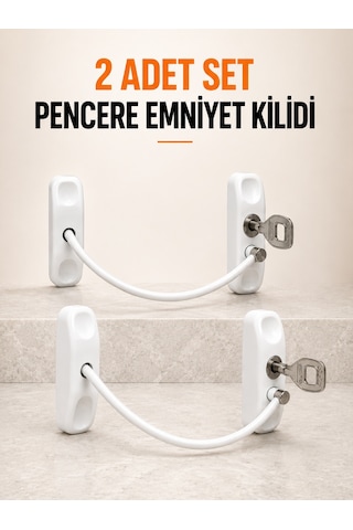 Pencere Emniyet Kilidi 2 Adet Set Kablolu Anahtarlı Pencere Açılma Sınırlayıcı - Lisinya