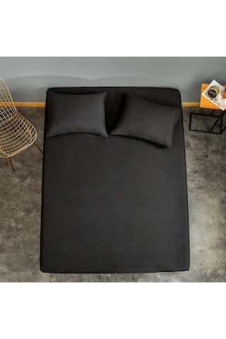 Eponj Home Lastikli Çarşaf + Yastık Kılıfı Tek Kişilik Basic Siyah