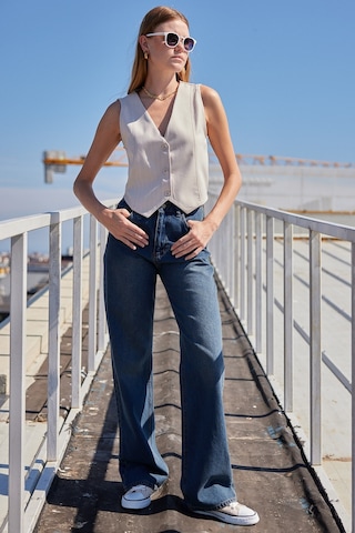 Bigdart 6794 Çizgili Dokuma Yelek - Bej 001