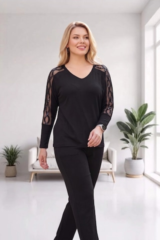 Aytemas Kolları Pul Boncuk İşlemeli Bluz siyah