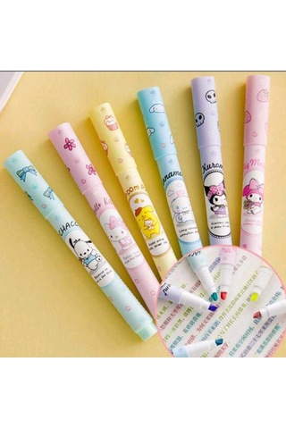 6 Adet Sanrio Neon Fosforlu Kalem Seti Çok Renkli