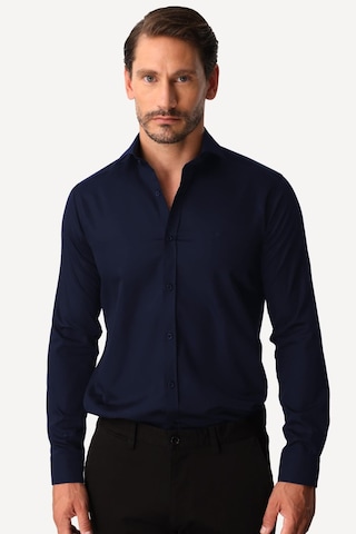 Igs Lacivert Slim Fit Dar Kalıp Klasik Yaka Düz Uzun Kollu Cepsiz %100 Pamuk Non Iron Ütü İstemeyen Gömlek -20002