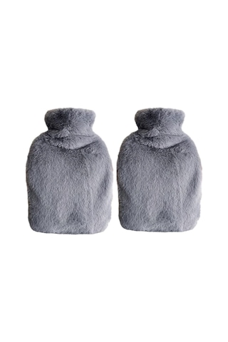 2 Adet Sıcak Su Torbası Yan Cepli Gri Peluş Termofor 27x17x2cm 1 Litre Koyu Gri