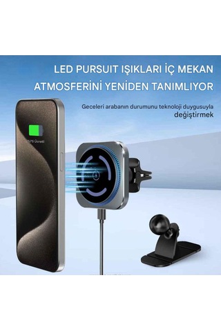 Magsafe Güçlü Manyetik 15w Hızlı Şarj Led Işıklı Araç Telefon Tutucu