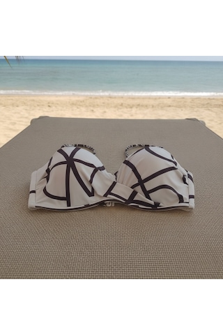 Bonbon Kadın Plaj Giyim Ekru Renk Takma Çıkma Askılı Bikini Üst Bb2557