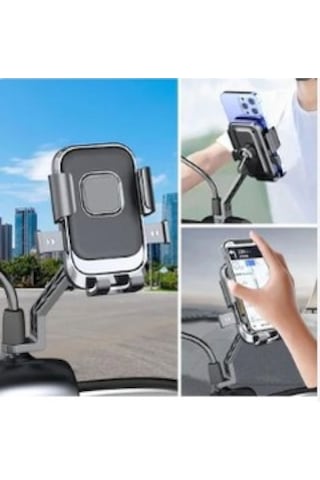 Motorsiklet - Bisiklet Telefon Tutucu Ayna Bağlantılı
