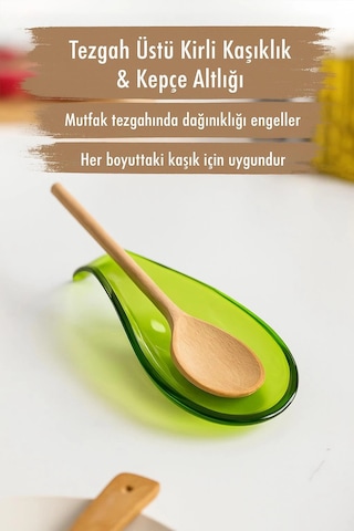 Akrilik Yeşil Tezgah Üstü Kirli Kaşıklık & Kepçe Altlığı Çok Renkli