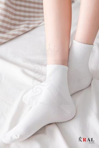 Kral Socks Unisex 12 Çift Beyaz Çizgili Pamuklu Kolej Tenis Çorabı Beyaz