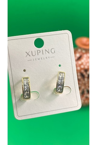 Xuping 14k Altın Renginde Kare Taşlı Halka Çelik Kadın Küpe Gold