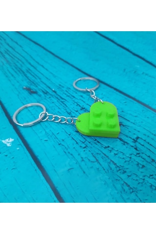 Seninle Anlam Bulurum Lego Dizayn Kalp Anahtarlık 2'li Yeşil Renk Çok Renkli