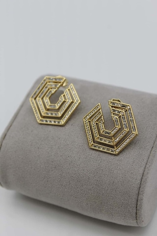 Vıp Çelik 14k Altın Kaplama Zirkon Taş İşlemeli Hexagon/altıgen Küpe
