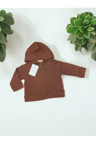 Çikoby Erkek Bebek Yan Cep Detaylı Kapüşonlu Sweatshirt-14871 Kahverengi