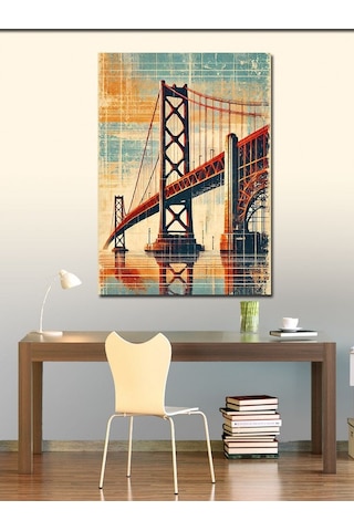 Kanvas Tablo Kırmızı Köprü Ve Geometrik Sanat 70cmx100cm