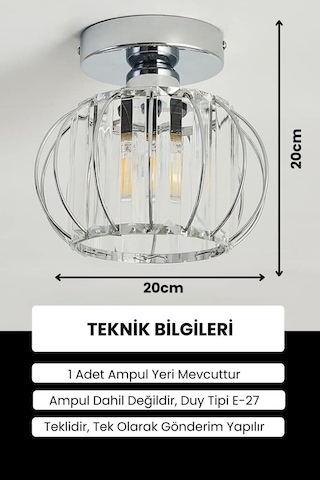 Bella Luce Model Krom Renk Kaplama Metal Kristal Taşlı Yatak Salon Oturma Odası Plafonyer Avize Ekru