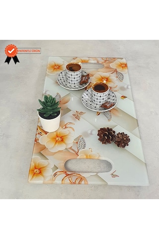 Decorita Cam Tepsi Elmas Çiçekler 29Cm X 52Cm