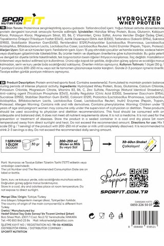 Sporfit Nutrition Hydrowhey Protein Tozu 1800 Gr 60 Servis Çilekli Pasta + 3 Milyar Probiyotik + Shaker + Protein Kahve Hediyeli çilek