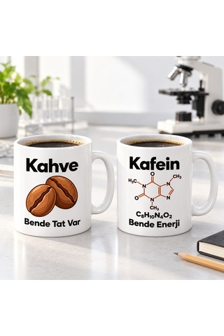 Kahve Ve Kafein 2'li Porselen Kupa Seti - Model 385 Çok Renkli