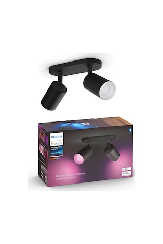 Philips Hue Fugato Çift Spot Renkli Akıllı Led Armatür, Siyah, 2x4.2w - 25.000 Saat Ampul Kullanım Ö Sku: Smg8690010191502