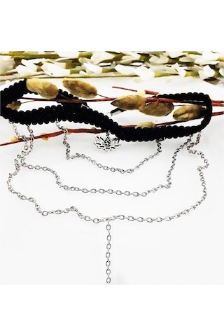 Lotus Çiçeği & Zincir & Özel Dokuma Kadın Choker Kolye Renkli