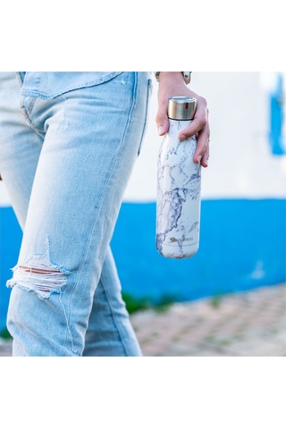 Les Artistes Paris Isı Yalıtımlı Çelik Termos Matara 500 ML Marble Black & White Beyaz - Siyah