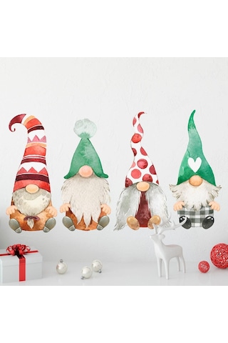 MSticker Yılbaşı Sevimli 6'lı Cüceler Çocuk Odası Cam Duvar Sticker Seti