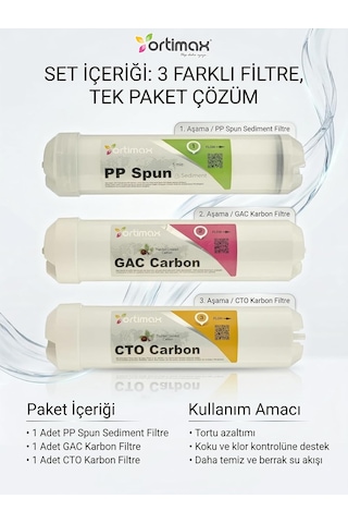 Ortimax Inline Filtre Seti-123, 3'lü Su Arıtma Filtresi Seti, Evrensel Uyumlu Diğer