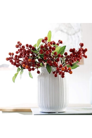 Yapay Çiçek Kokina 3 Dal lı Demet 20*15cm Yılbaşı Çiçeği Red Berr