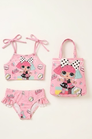 Modanino Kız Çocuk Çantalı 3'lü Mayo Takımı Çanta+mayo+bikini 3-10 Yaş 12649n Somon Rengi