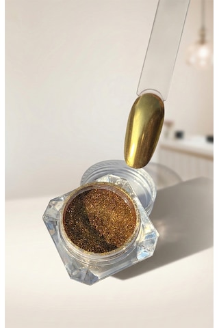 Gold Tırnak Krom Tozu Aplikatörlü Krom İnci Tozu Metalik Altın Wn-103