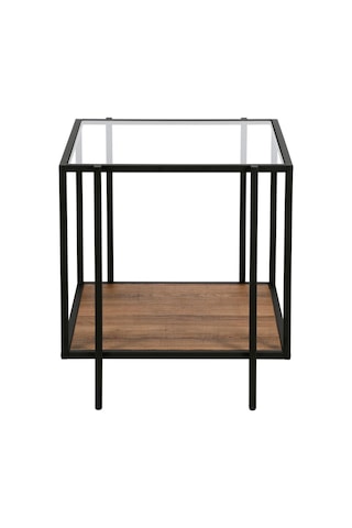 Adeline Siyah Metal Cam&ahşap Yan Sehpa