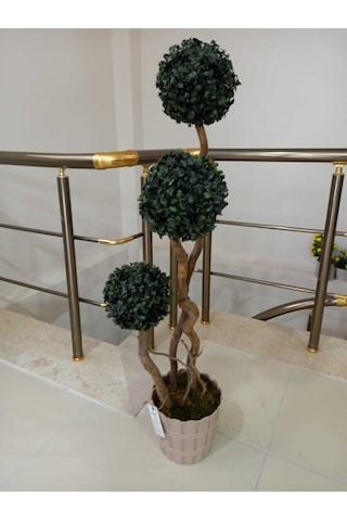 Cihan Çiçekçilik Yapay Ağaç3lü Şimşir Top 110 Cm Beyaz- Yeşil