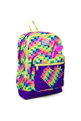 Coral High Çok Renkli Piksel Kalp 3 Lü Okul Çanta Seti Set33208