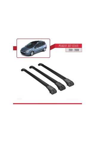 Peugeot 307 Estate 2001-2008 Arası İle Uyumlu Ace-1 Ara Atkı Tavan Barı Siyah 3 Adet Bar