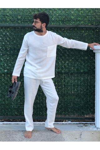 Combattente Organik Müslin Erkek Takım, Pijama Takımı Kırık Beyaz