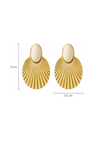 Gold Vintage Yelpaze Formlu Krem Taş Detaylı Kadın Küpe 4 Cm Şık Çok Renkli