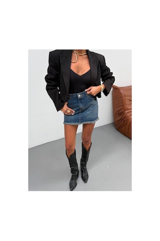 Kene Jeans Etek Ucu Püskül Mini Kahve Tint Kot/denim Etek Kahverengi