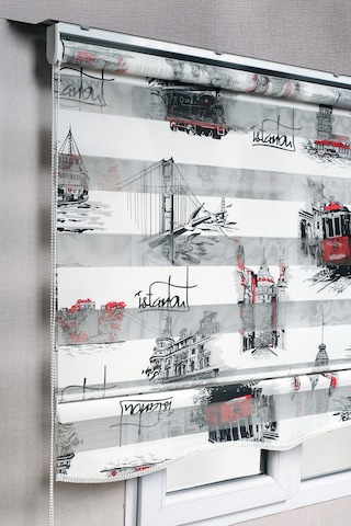 Etekli Istanbul Desenli Zebra Stor Güneşlik Perdeler