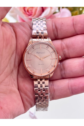 Ferrucci Fc60783 Retro Model Çelik Jübile Kordon Sade Şık Kadın Kol Saati Rose Gold