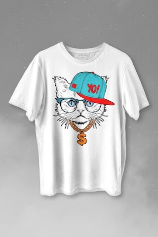 Gözlüklü Kedi Cat Glasses Yo Momy Dolar Baskılı Tişört Unisex T-shirt 001