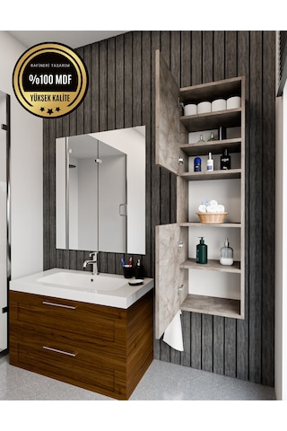 Lisa Bölmeli, Kapaklı Ve Duvara Monteli Banyo Dolabı Çok Amaçlı Dolap Gri