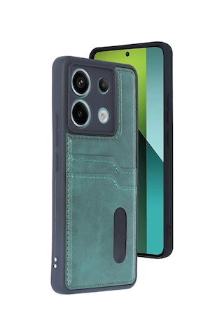 Mey İthalat Redmi Note 13 Pro 5g Kılıf Sara Kartvizitli Deri Kılıf - Koyu Yeşil Çok Renkli