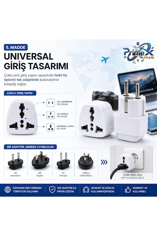 Primex Px-amc1 Universal Priz Dönüştürücü, Amerikan Priz Ve İngiliz Priz Türk Çevirici Adaptör, Us/uk To Eu Türk Fiş Adaptörü Seyahat Tipi Çevirici Çok Renkli