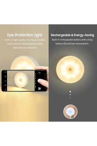 Springsun Usb Şarjlı Pır Hareket Sensörlü Led Gece Lambası, Manyetik Montaj, 3-5m Algılama, 400mah Pil, Beyaz Işık, Odalar/ Mutfak/ Merdivenler İçin Beyaz