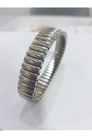 Çelik Bileklik Metal Elastikli Düz Model 1 Cm Genişlik 18 Cm Gümüş Silver Gümüş