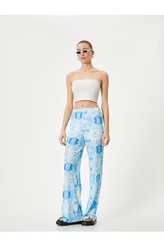 Koton Bol Paça Pantolon Batik Desenli Normal Bel Mavi Desenli 4sak40011ek Mavi